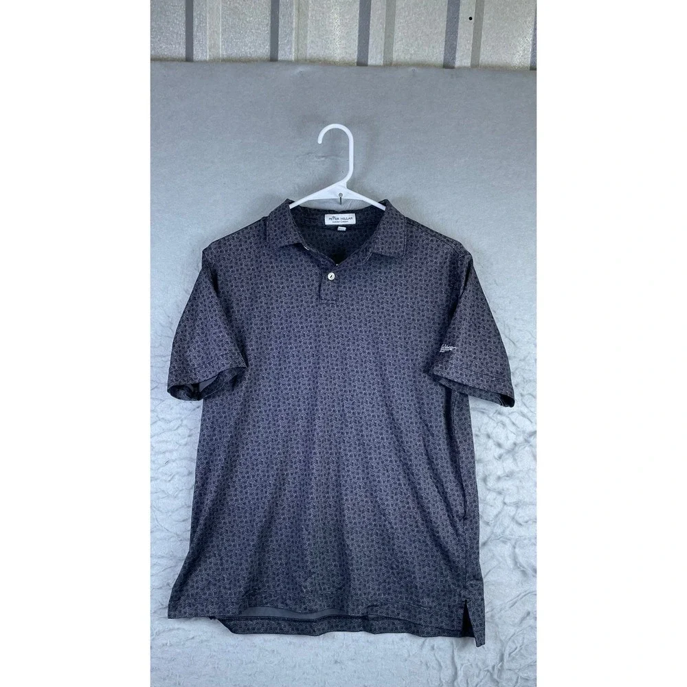 Peter Millar Polo Shirt Mens L Gray Excellent Geometric Skull Print Lochinvar